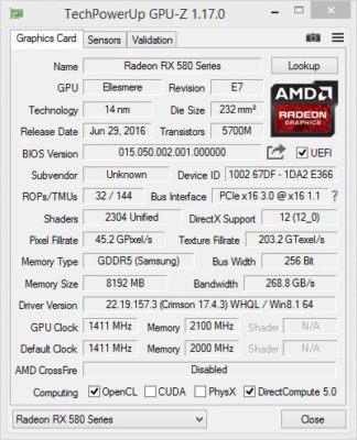 AMD RX 580 GPU-Z