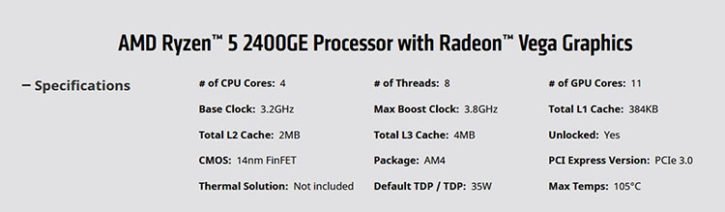 AMD 5 Ryzen 2400GE specs