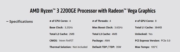 AMD Ryzen 3 2200GE specs
