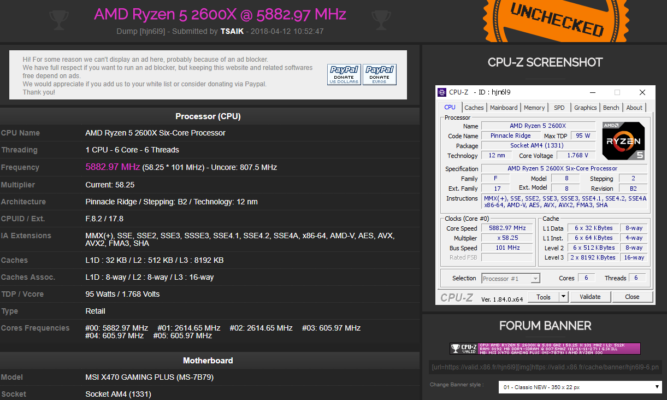 AMD Ryzen 5 2600X 5882.97 MHz