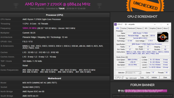 AMD Ryzen 7 2700X à 5884 MHz