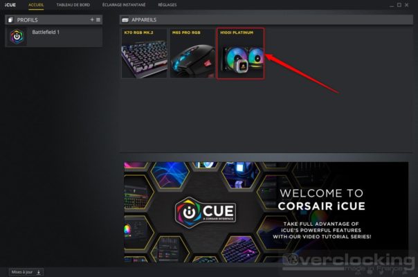 Corsair H100i RGB Platinum - iCUE accueil