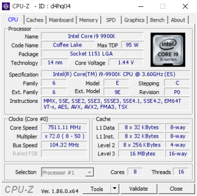 Superm i9 9900K à 7.511 GHz