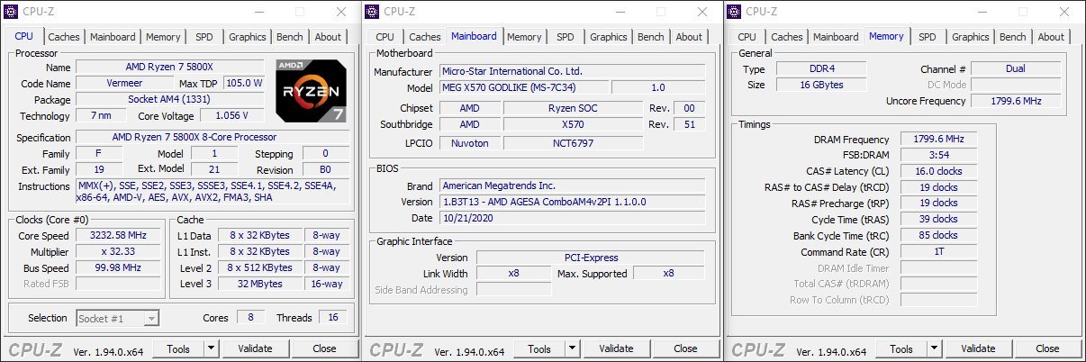 CPUZ AMD Ryzen Vermeer 5800X