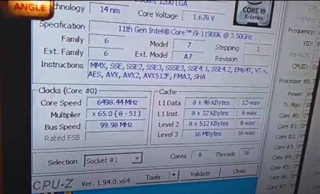 i9-11900k sous LN2 6.5 Ghz